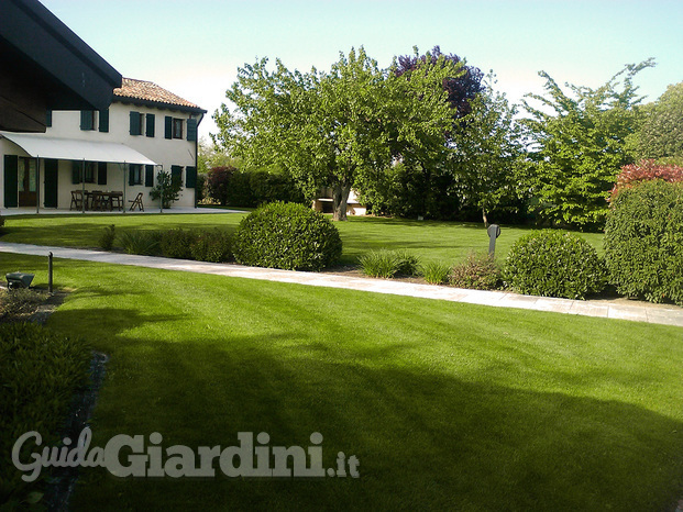 Manutenzione del prato e realizzazione dell'impianto di irrigazione di un giardino a Treviso